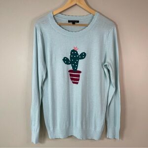 BANANA REPUBLIC Lg Mint Green Cactus Lightweight Long Sleeve Sweater Preppy Chic